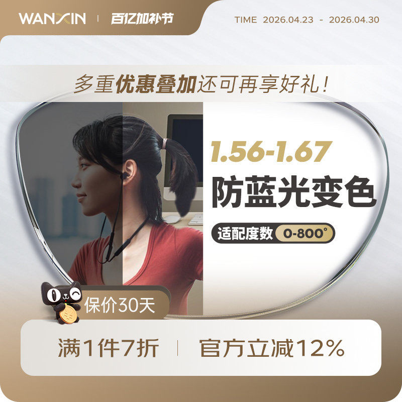 万新防蓝光变色镜片自动感光变灰非球面1.67超薄近视眼镜官方旗舰