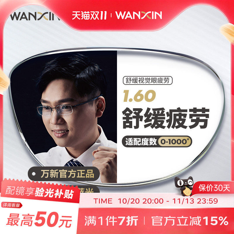 万新1.60超薄防蓝光辐射镜片万新缓解视疲劳近视眼镜片 2片装