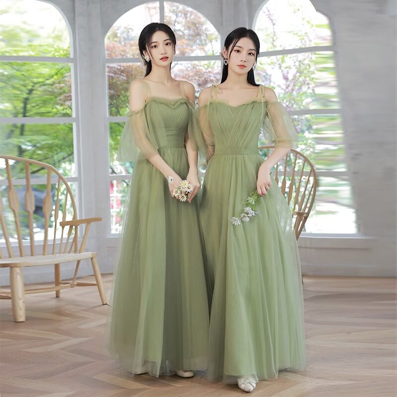 小个子伴娘服长款2024春季仙气婚礼姐妹裙闺蜜团礼服森系晚礼服女