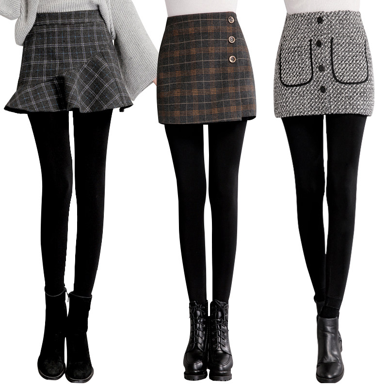 裙裤一体冬季假两件袜裤裙外穿踩脚保暖裤女加厚加绒女士打底裤潮