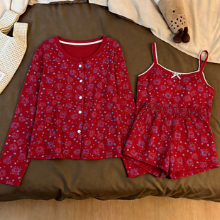 短裤 长袖 ins甜美吊带睡衣女春夏2026新款 家居服套装 小象印花