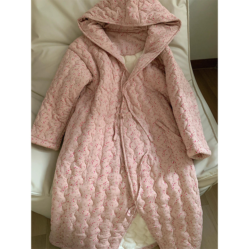 三层夹棉加厚连帽睡袍女秋冬款长袖碎花珊瑚绒浴袍加长款甜美睡衣,女士内衣/男士内衣/家居服,睡袍/浴袍,淘宝优惠券,粉丝福利购,淘宝优惠卷