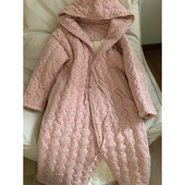 甜美睡衣 碎花珊瑚绒浴袍加长款 三层夹棉加厚连帽睡袍女秋冬款 长袖