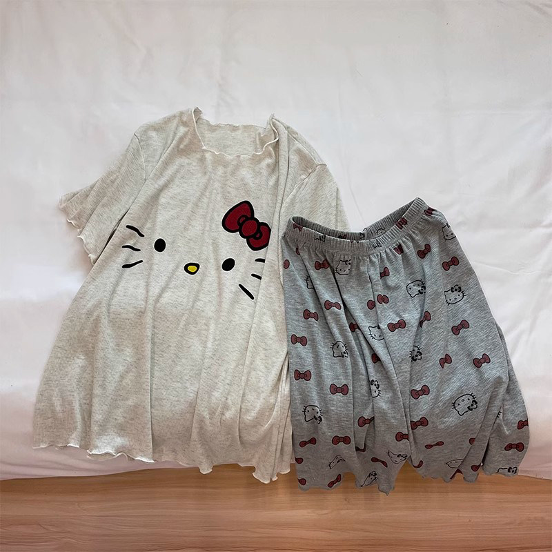 凯蒂猫睡衣夏季女甜美圆领家居服