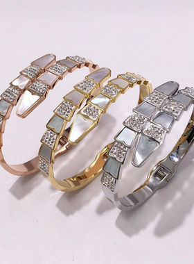 白贝母带钻玫瑰日韩风男女款手镯