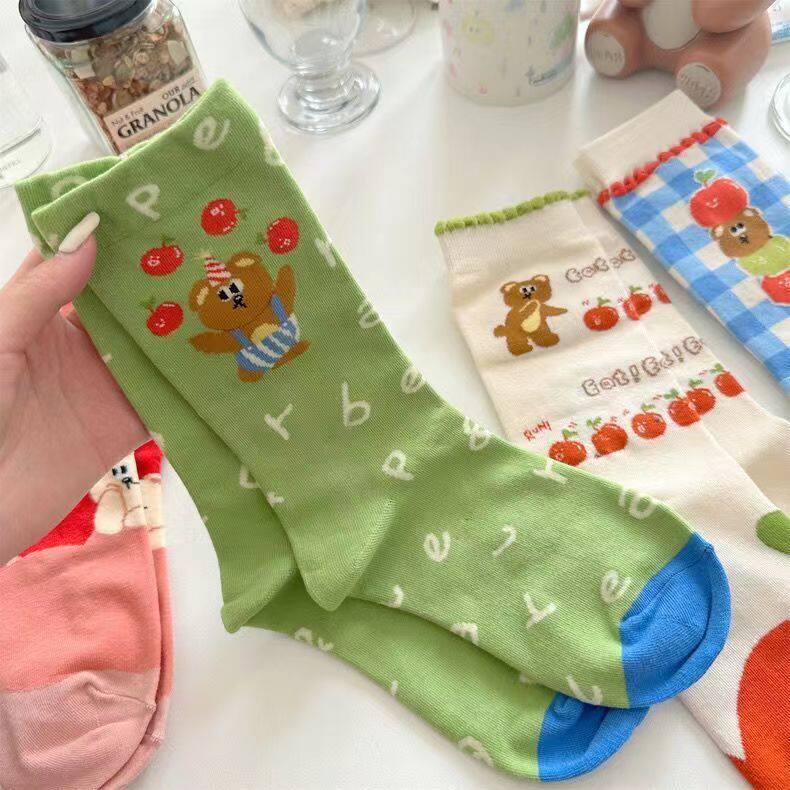 早秋袜子女日系可爱卡通中筒袜