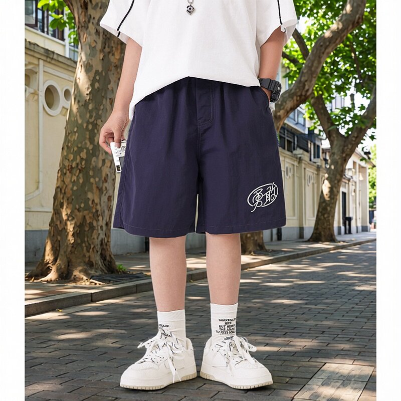 男童夏季潮牌运动直筒休闲短裤2026新款小学生儿童宽松冰丝薄裤子