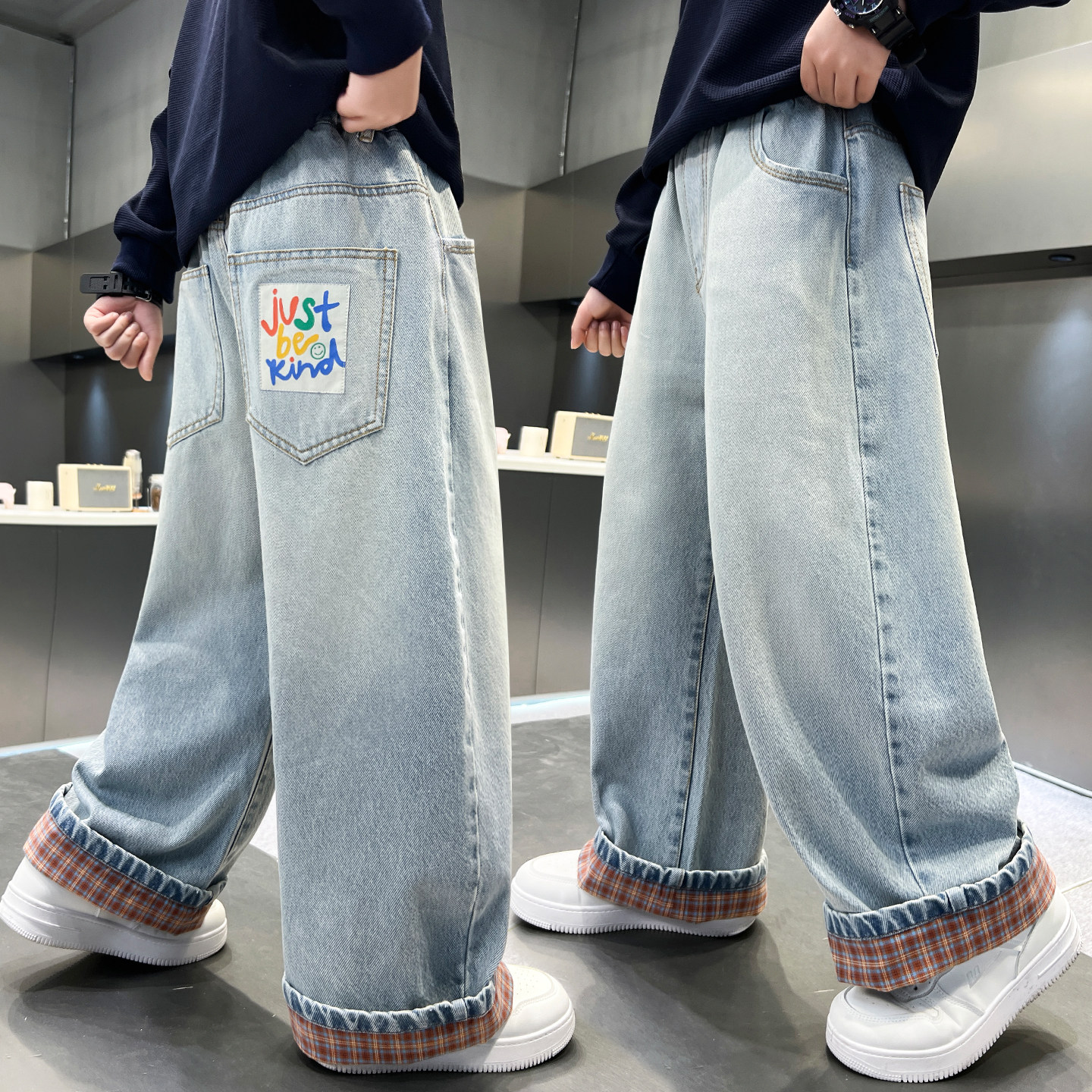 男童宽松直筒牛仔裤春秋休闲百搭帅气长裤2025年春装新款中大童