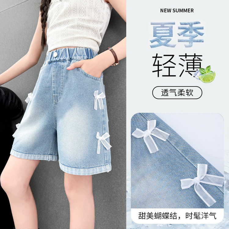 女童夏季薄款牛仔短裤蝴蝶结显瘦