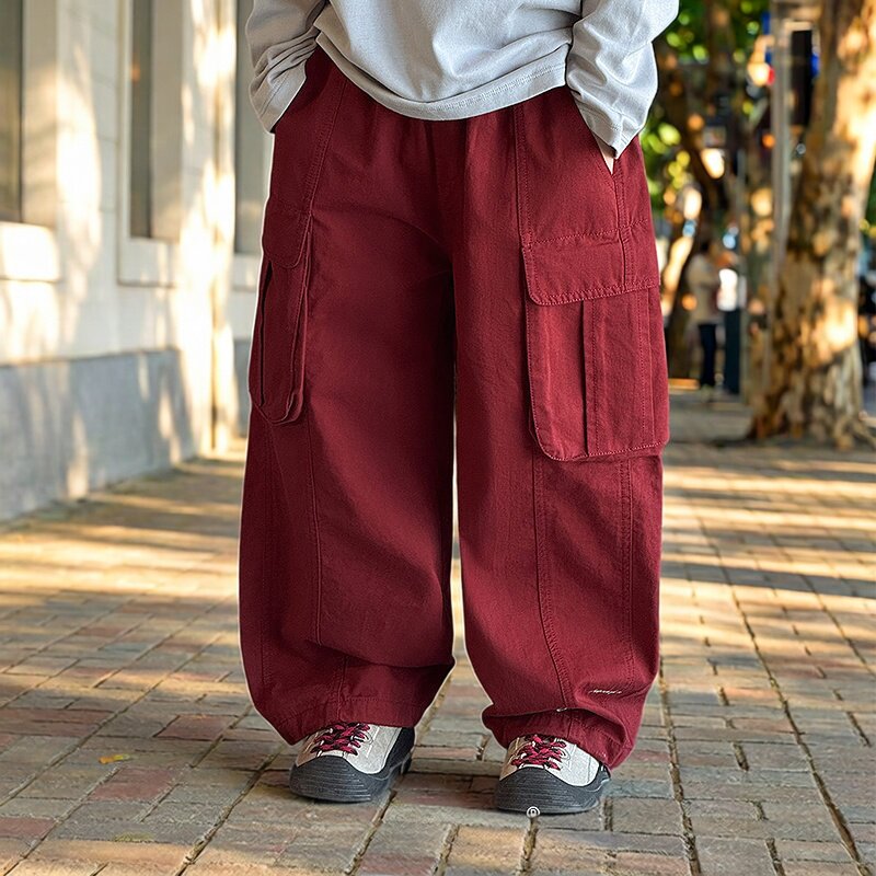 童装男童直筒工装裤2026春季新款儿童红色纯棉裤子大童春装拜年服