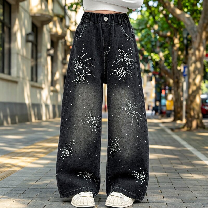 女童春装牛仔裤2026新款韩版洋气外穿休闲裤子女孩春秋阔腿裤长裤