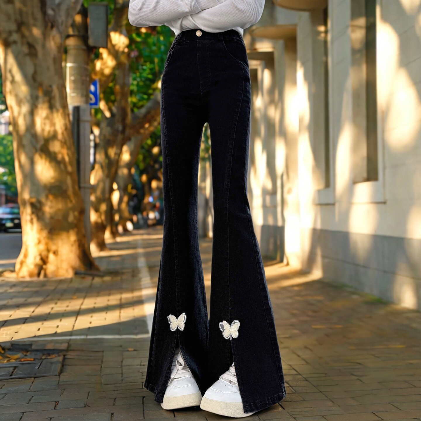 女童喇叭裤秋装2026新款儿童黑色时髦长裤女大童春秋时尚牛仔裤子