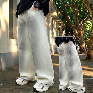 时尚泼墨阔腿裤男童春秋休闲长裤大童宽松直筒裤潮2026新款牛仔裤