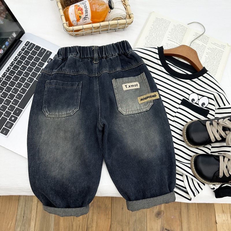 春秋男女童装牛仔裤宽松长裤
