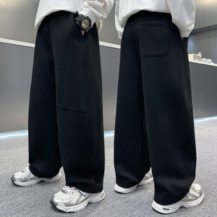 男童黑色阔腿裤宽松直筒加绒休闲长裤中大童保暖裤子运动裤2026年
