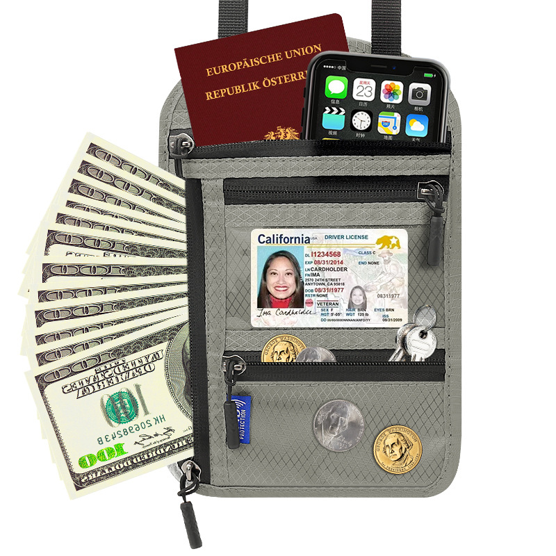 Multi functional neck hanging passport bag RFID storage bag