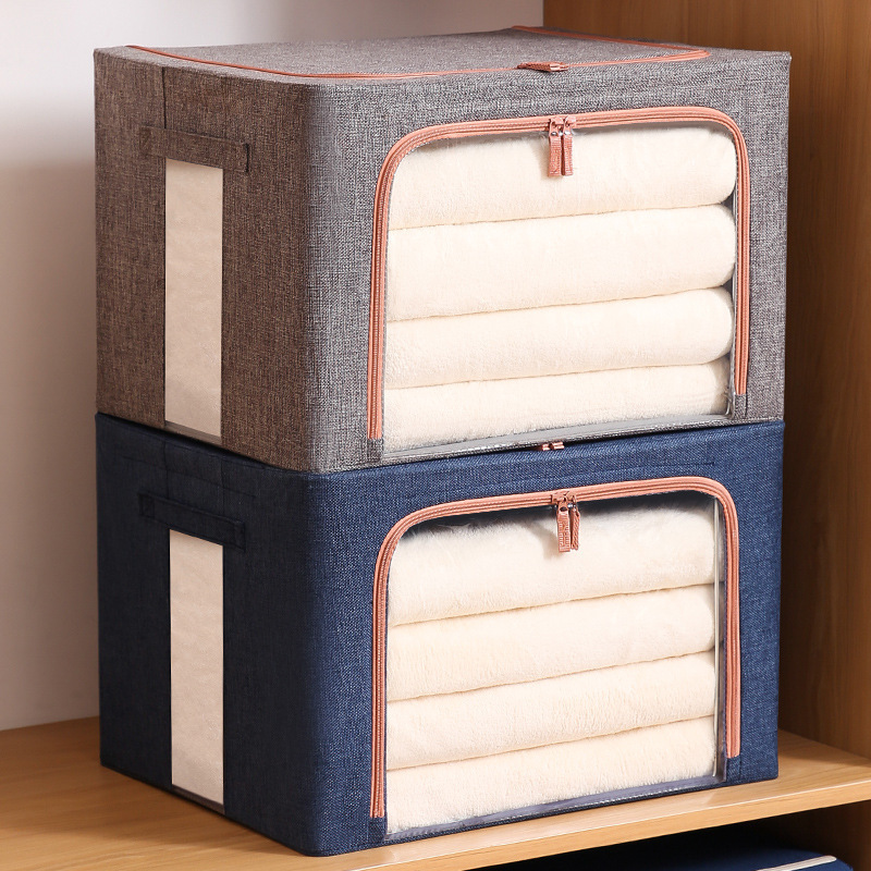 Foldable cotton linen fabric storage box quilt storage bag
