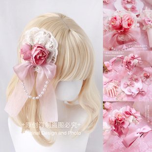 洛丽塔发饰烟粉色蝴蝶结韩粉KC发卡手袖发箍双子兔小物lolita头饰