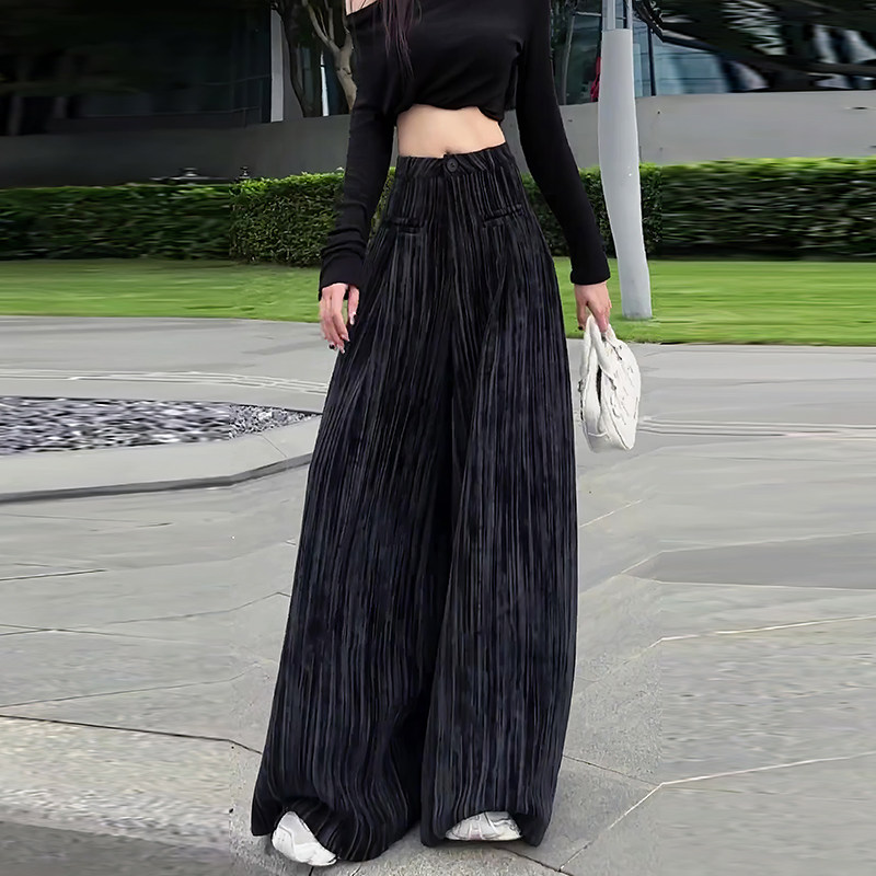 时尚复古高级感黑色休闲裤子女2025秋季新款高腰垂感百搭通勤长裤,女装/女士精品,大码裤装,淘宝优惠券,粉丝福利购,淘宝优惠卷