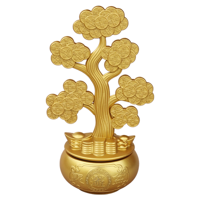 黄铜实心聚宝盆转转摇钱树摆件招财进宝纯铜桌面装饰品开业小礼物