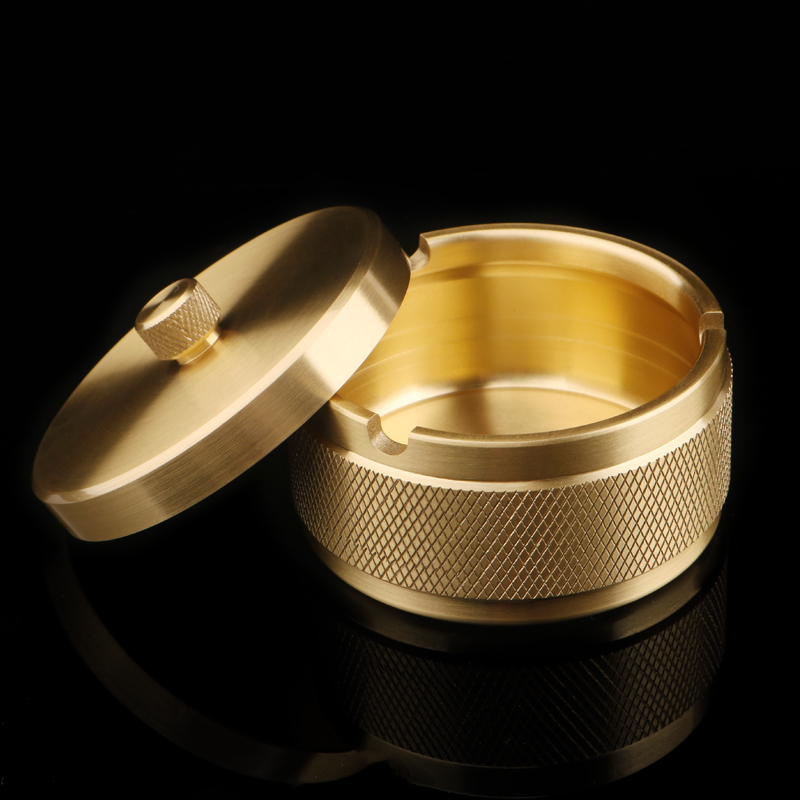 黄铜简约客厅烟灰缸带盖防飞灰缸