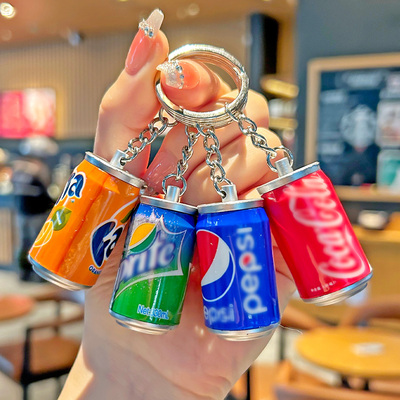 可爱mini仿真饮料瓶易拉罐钥匙扣圈环创意男女生书包挂件情侣挂饰