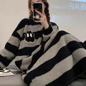 法兰绒卡通毛绒家居服 条纹珊瑚绒加厚加绒秋冬天长款 睡裙女款 冬季