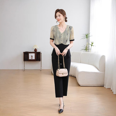 女装时尚短袖九分裤套装2026年春夏新款时尚短袖优雅系列通勤女装