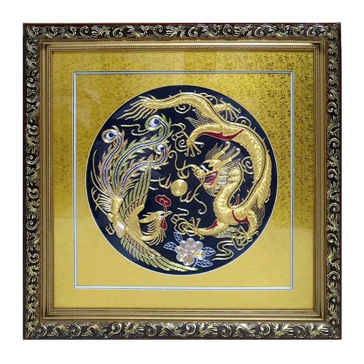 精品湘绣盘金手工刺绣龙凤呈祥挂画成品双龙戏珠装饰壁挂结婚礼品