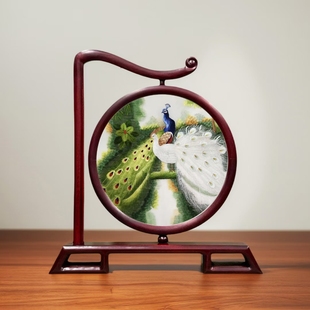 湖南刺绣湘绣双面绣花梨摆台客厅新中式摆件小屏风桌面中国风礼物