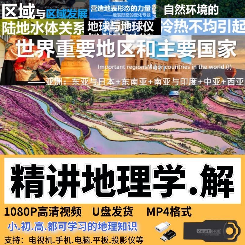 精讲地理学图解高清视频U盘高中小学习地理必看讲解优盘MP4,商务/设计服务,设计素材/源文件,淘宝优惠券,粉丝福利购,淘宝优惠卷