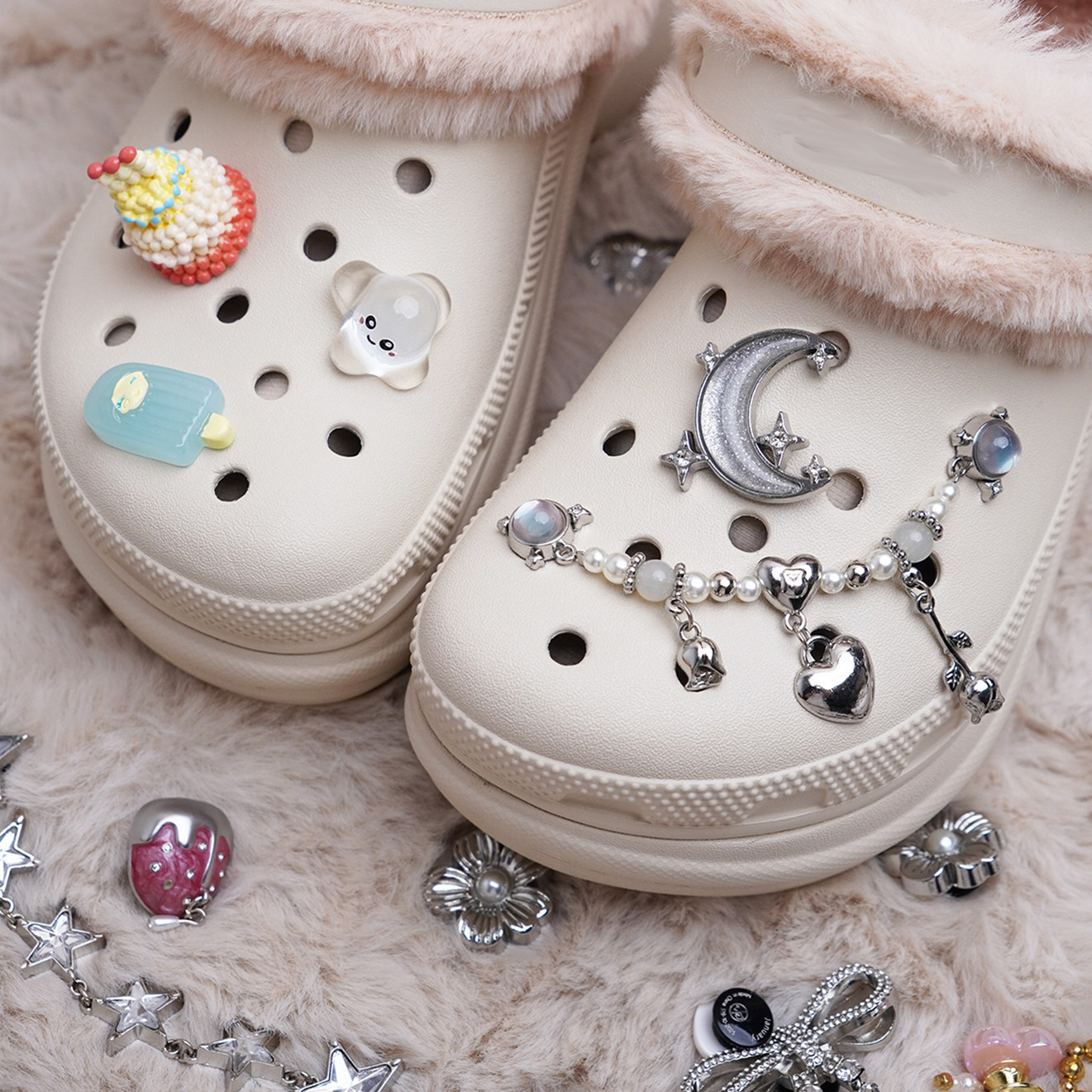 奶龙蛋糕蓝色蝴蝶适配Crocs洞洞鞋金属立体鞋花可爱DIY鞋扣鞋饰