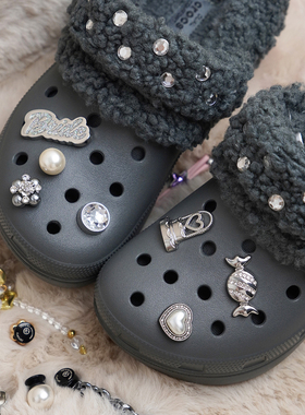 银色糖果灰蓝珍珠适配Crocs鞋花