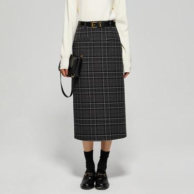 2024秋冬新款灰色格子半身裙