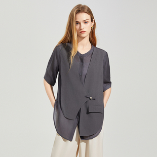 式 衬衫 短西服 外套女2025夏新款 她图假两件设计感小众宽松休闲西装
