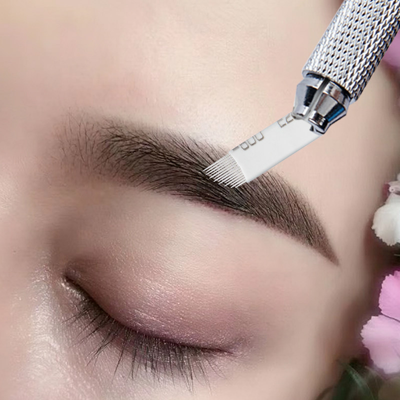 拉丝雾眉弧形锯齿针高低14针丝雾绒眉高低针片粉黛眉雾眉线条刀片