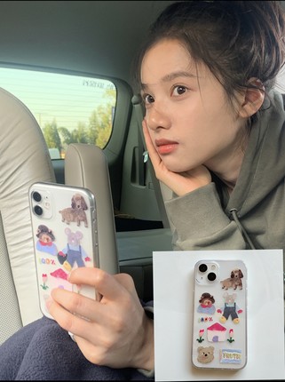 张婧仪同款iPhone11pro手机壳适用XSMAX苹果6/8透明7plus/XR可爱12/13/14/15/16/17/air/mini套 插画风情侣