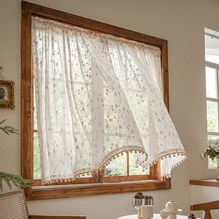 窗帘透光不透人纱帘羊绒2025新款免打孔安装飘窗魔术贴简易遮挡帘