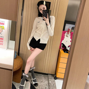 2025早春新款百搭字母刺绣毛针织开衫女圆领长袖修身软糯毛衣外套