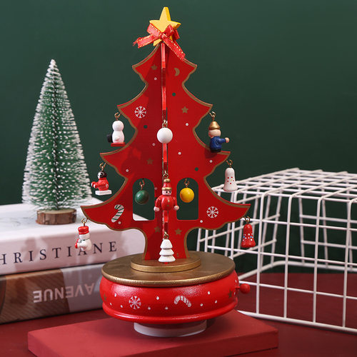 新款镂空圣诞树音乐盒八音盒装饰品圣诞立体木质DIY摆件