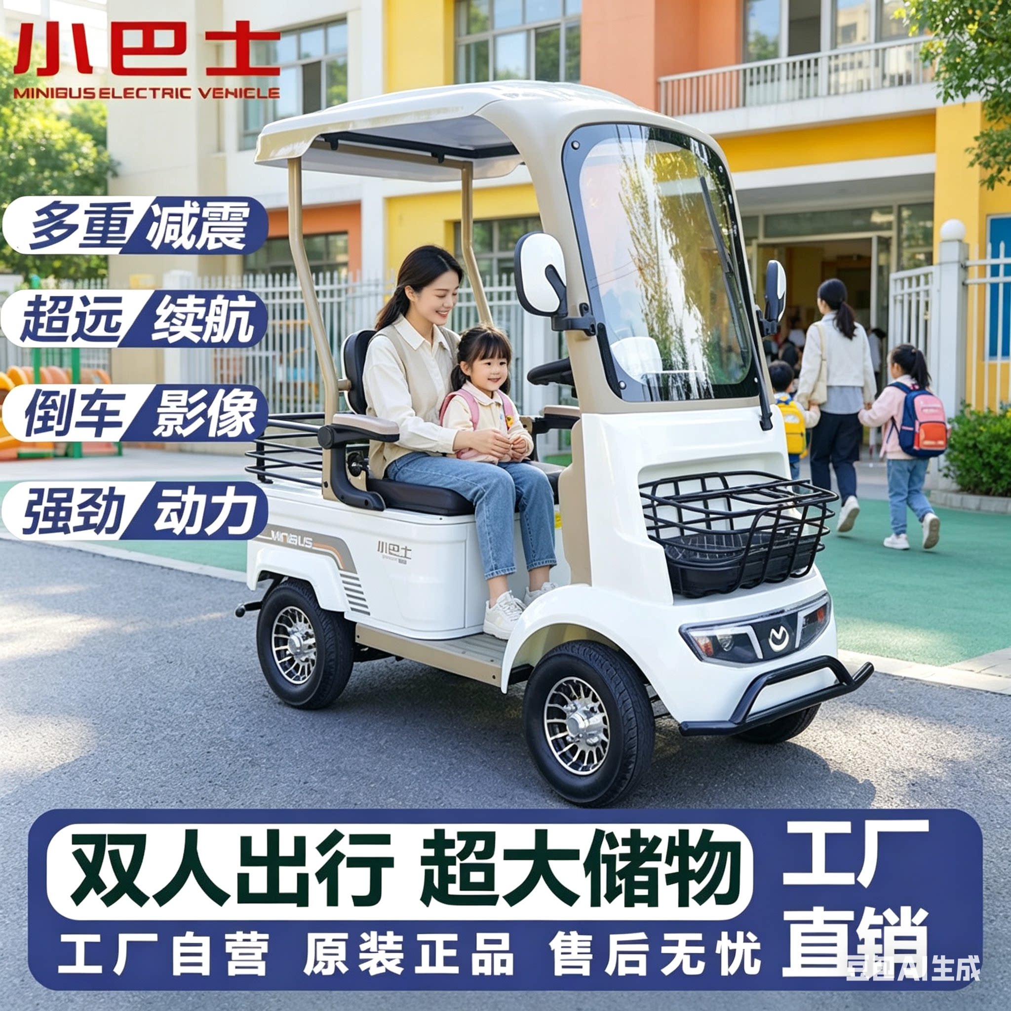 小巴士老年代步车电动四轮双人带棚接送孩子老人电瓶车A2