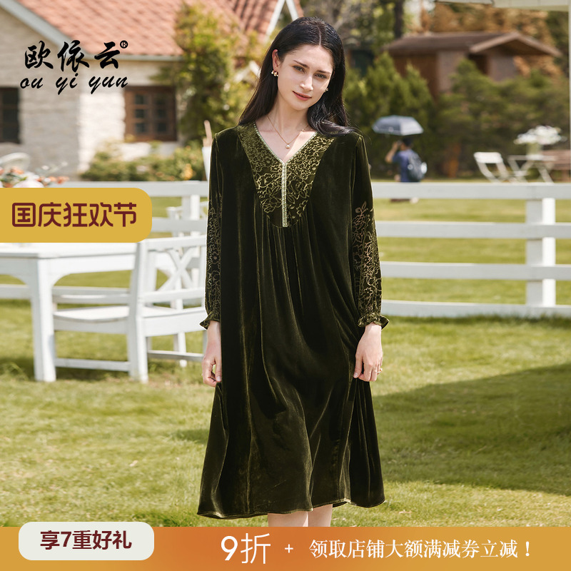 桑蚕丝宽松连衣裙中年妈妈秋装