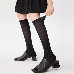 薄款 小腿袜子女夏季 冰感无骨微压长筒袜夏天桑蚕丝网眼透气堆堆袜