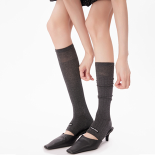 miu系布标踩脚袜套女春夏薄款 长筒堆堆袜凉感透气冰丝半掌小腿袜