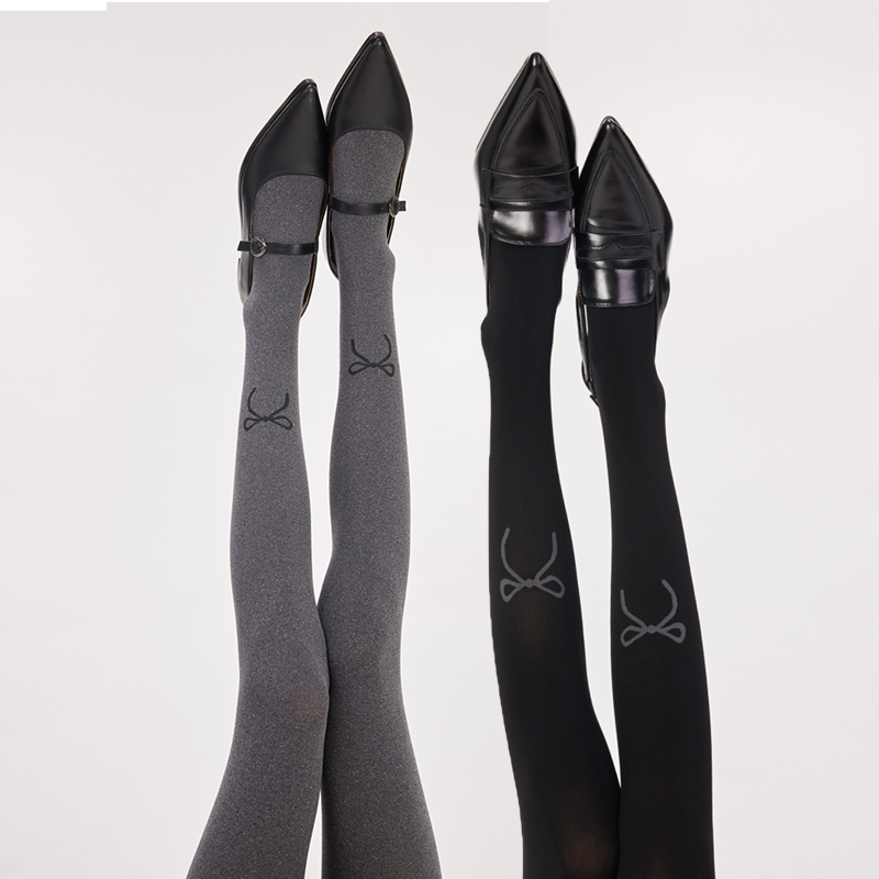 格雷系波点蝴蝶结不掉档连裤袜