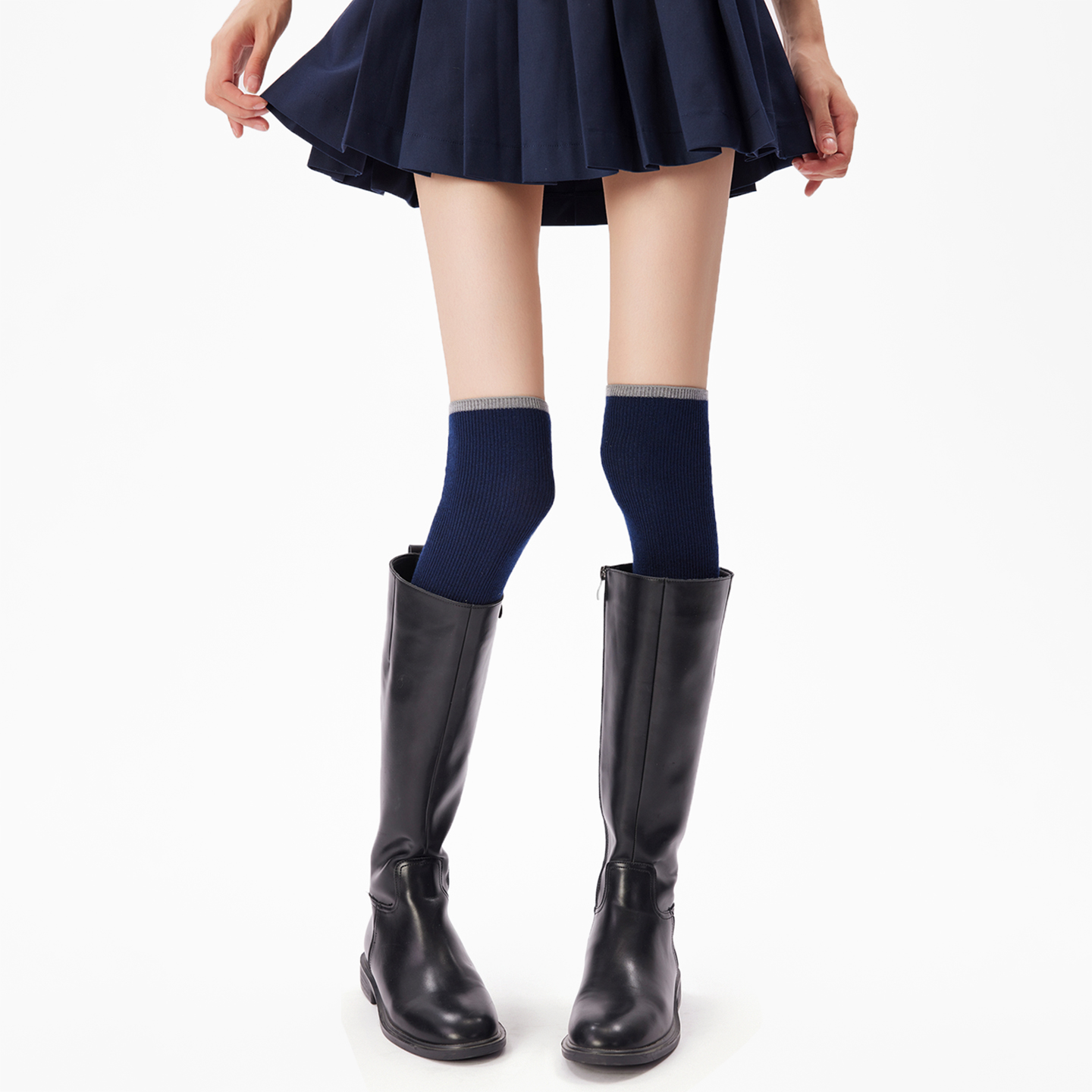 柔软撞色羊毛过膝长筒堆堆袜