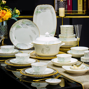 2026新款碗碟套装春之意家用中式轻奢乔迁陶瓷碗筷碗盘子骨瓷餐具