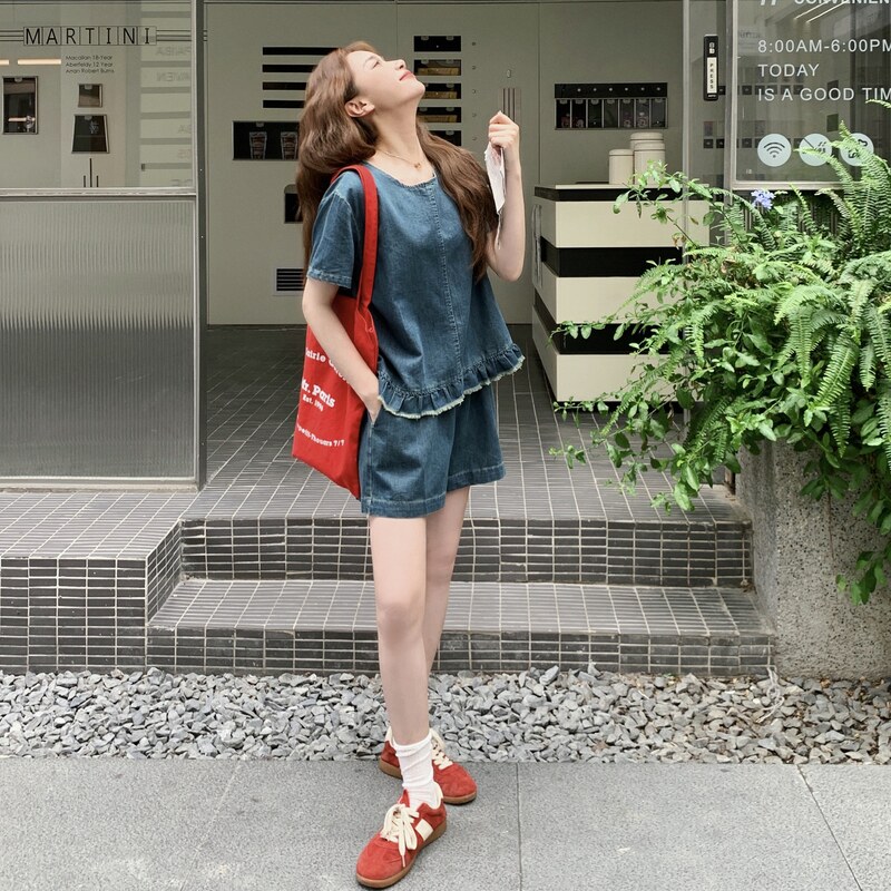 现货Y1156YOU买家秀复古色牛仔短裤套装P135K198,女装套装/套裙,浙宝296