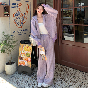 现货 ZB296-Y1085 丁香紫色针织套装卫衣两件套 P180K268，女装运动套装，浙宝296