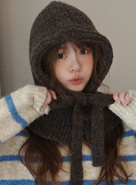 2025新款保暖针织帽冬季加厚堆堆帽女巴拉克拉法帽围巾一体帽子